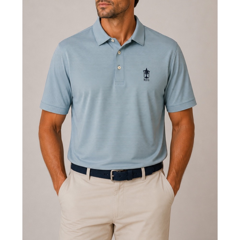 Peter Millar Summer Comfort Polo Shirt Mens Large Blue Striped RICG Logo Golf